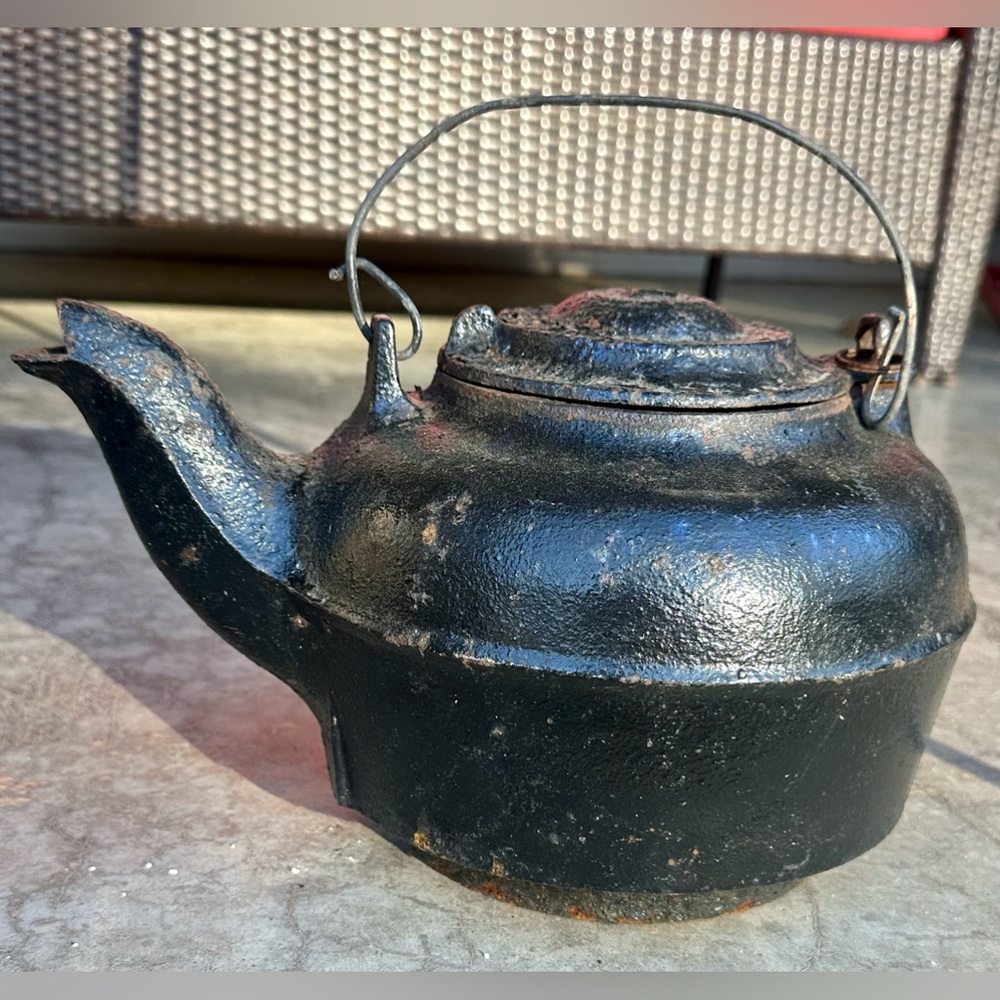 Antique Cast Iron Black Kettle Tea/Coffee Pot #7